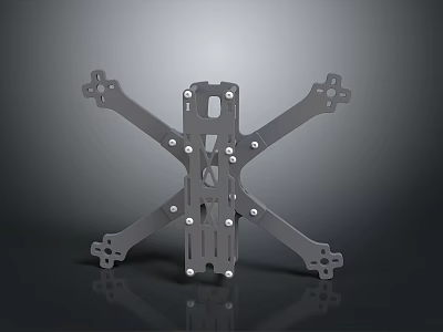 Gray Cross Shaped Metal Frame With Four Arms Holes And Mounting Joints 3d model
