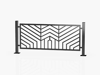 Modern Decorative Fence With Black Metal Frame And Geometric Chevron Pattern Design 3d model