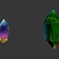 Colorful Crystal Shaped Decorative Ornament Set with Reflective Surfaces on Dark Background