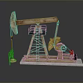 Detailed Wooden Oil Pumpjack Model With Ladder Base And Small Figure