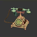 Vintage Golden Accent Telephone With Red Handset Rotary Dial And Metal Base