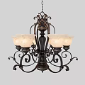Classic Metal Frame Chandelier With Ornate Carvings Curved Accents And Ivory Glass Shades