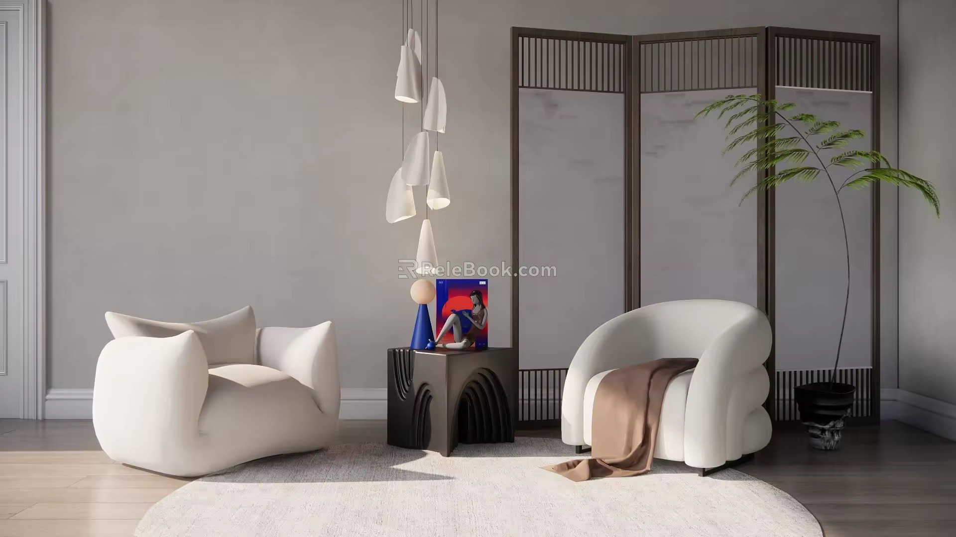 Modern Casual Sofa Combination Single Casual Sofa Side Screen Chandelier Combination 3d model
