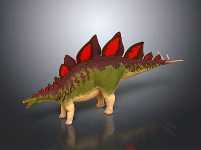Detailed Stegosaurus Dinosaur Model With Green Brown Body And Red Back Plates 3d model
