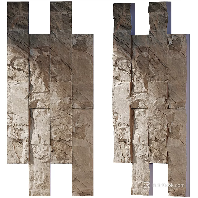 Natural Stone Background Wall With Irregular Tiles And Textured Surface Design 3d model