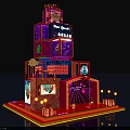 Festive New Year's Colorful Decorative Installation With Neon Lights Red Stage And Decorations