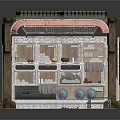 Vintage Wooden Retail Kiosk With Shelves Canopy Roof Circular Decor And Merchandise