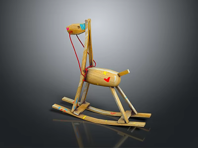 Colorful Wooden Rocking Horse With Red Reins Yellow Star And Decorative Stripes 3d model
