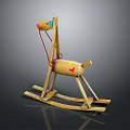 Colorful Wooden Rocking Horse With Red Reins Yellow Star And Decorative Stripes
