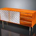 Mid Century Wooden Sideboard With Geometric Pattern Doors Drawers And Metal Legs