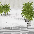 Modern Landscape Seating With Transparent Grid Structure And Trees On Striped Pavement 3d model
