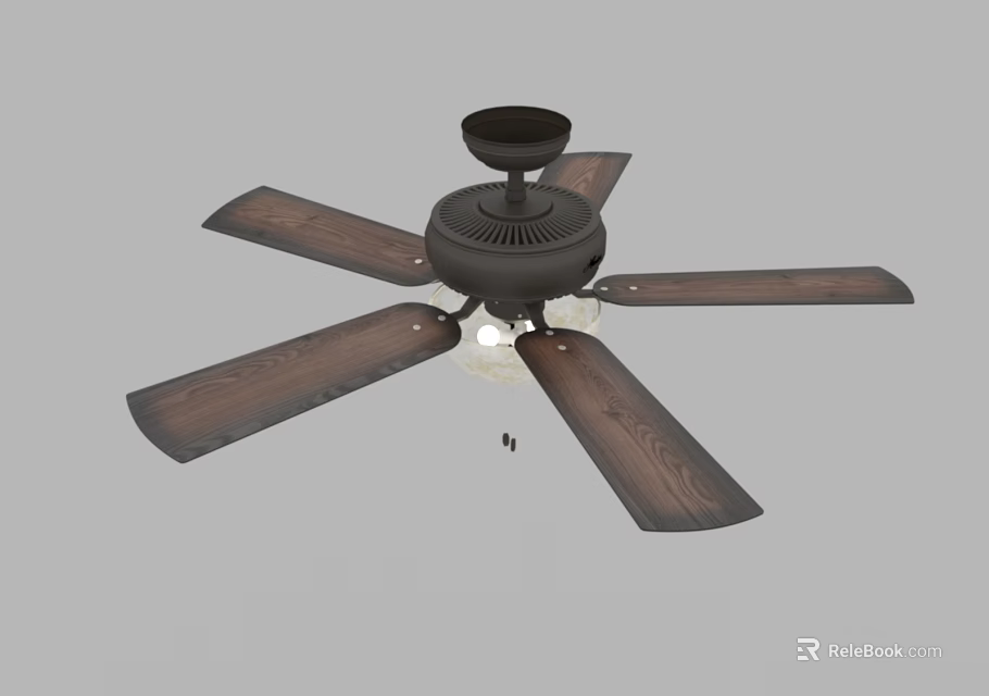 Modern Ceiling Fan With Wooden Blades And Built In Light Fixture 3d model 