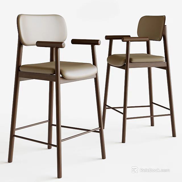 Modern Bar Stools with Armrests Light Padded Seats and Dark Frames 3d model 