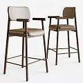 Modern Bar Stools with Armrests Light Padded Seats and Dark Frames 3d model