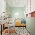 Cozy Kids Room Interior With Light Green Walls Star Decorations Rainbow Headboard And Yellow Bedding