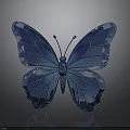 Blue Crystal Butterfly With Transparent Shiny Wings And Reflection On Dark Background