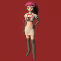 Game Animated Character With Pink Hair Green Earrings Red R Symbol White Outfit