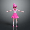 Cute Child With Pink Ponytail Hair White Top Pink Skirt And Open Arms