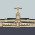 Circular Decorative Fountain With Central Water Spout And Blue Rippled Surface