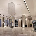 Modern Luxurious Hotel Lobby Interior With Marble Columns And Elegant Lighting 3d model