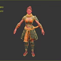 3D Female Character Model With Orange Gray Outfit Scarf Shoulder Pads Belt Boots