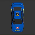 Blue Subaru Race Car Model With Number 186 Yellow Stripes Rear Spoiler And Racing Decals