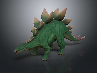 Green Stegosaurus Dinosaur 3D Model Displaying Pink Tipped Back Plates And Spikes 3d model