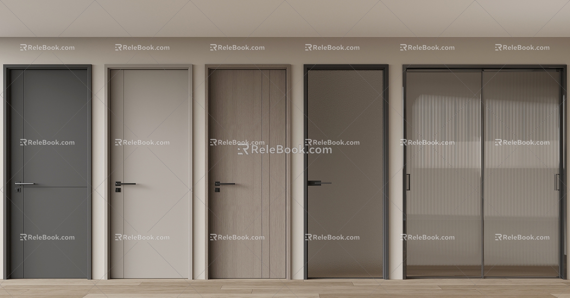 Modern single door swing door wooden door 3d model