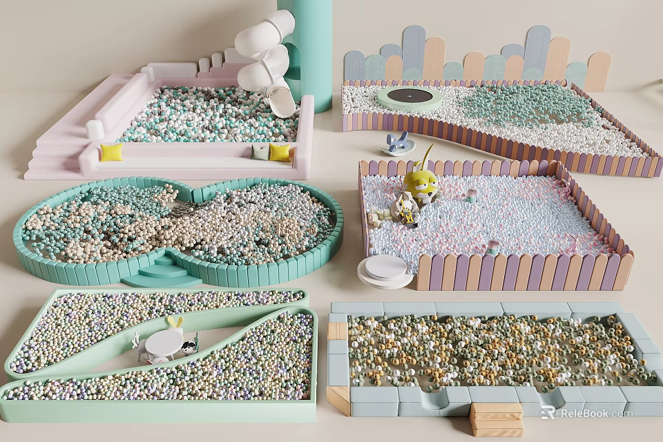 Indoor Kids Playground Equipment With Various Shapes Colorful Balls Small Toys And Safe Fences 3d model 