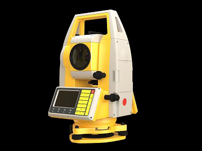 Yellow And White Industrial Total Station With Digital Display Screen For Precision Surveying 3d model