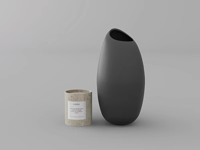 Modern Decorative Ornament Set With Black Vase And Beige Cylindrical Ceramic Piece 3d model