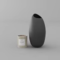 Modern Decorative Ornament Set With Black Vase And Beige Cylindrical Ceramic Piece