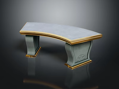 Elegant Arched Table With Gray Top Golden Edge And Decorative Legs 3d model