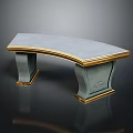 Elegant Arched Table With Gray Top Golden Edge And Decorative Legs