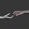 Man's Hands Approaching To Touch In Dark Abstract Tech Inspired Background