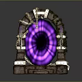 Mystical Portal Structure With Purple Glowing Core Stone Frame Steps Vines Chains And Candles