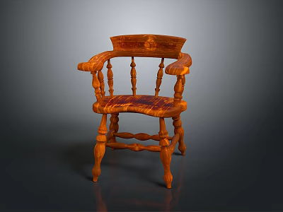 Traditional Wooden Armchair with Carved Back Curved Arms and Woven Seat 3d model