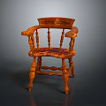 Traditional Wooden Armchair with Carved Back Curved Arms and Woven Seat