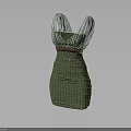 Green Woven Striped Dress With V Neck Design And Waist Detail