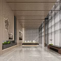 Spacious Modern Sales Office Corridor Space With Warm Wood Finishes And Polished Marble Interior Design