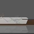 Modern Reception Desk Design With Marble Texture Wooden Panel And Potted Plant