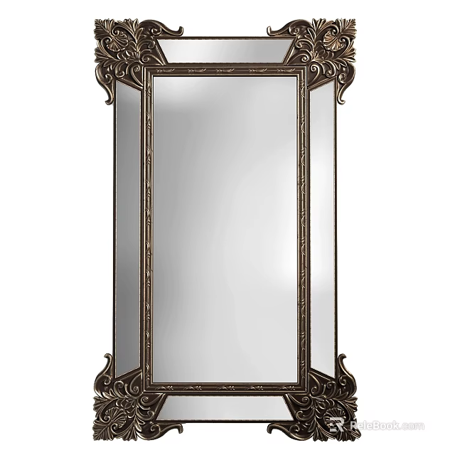 Elegant Ornate Carved Frame Wall Mirror With Classic Vintage Decorative Design 3d model 