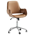 Black And Brown Leather Desk Chairs With Wooden Armrests Metal Bases And Wheels