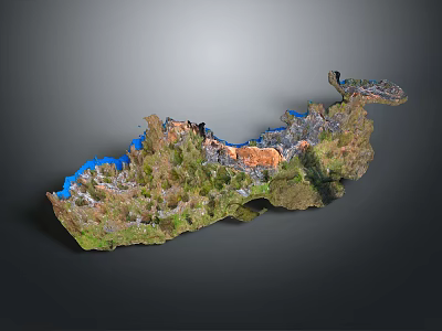 Detailed 3D Terrain Model With River Vegetation And Mountain Features 3d model