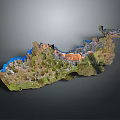 Detailed 3D Terrain Model With River Vegetation And Mountain Features