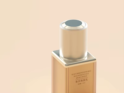 Luxurious Revitalizing Face Cream In Golden Bottle With Silver Cap Design 3d model