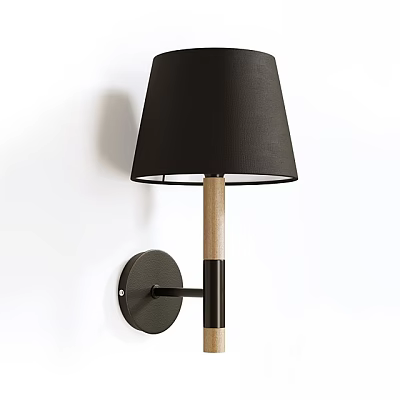 Black Lampshade Wall Lamp With Wooden Pole And Black Base Bracket For Modern Home Decor 3d model