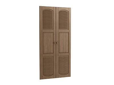 Classic Wooden Double Door With Louvered Panels And Natural Texture Design 3d model