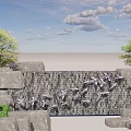 Natural Waterfall Wall Landscape With Rocks Trees and Cloudy Sky 3d model