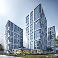 Industrial Factory Building Modern High Rise Structure With Glass Curtain Walls Green Areas And Roadside Scene